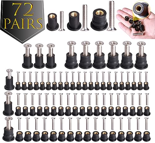WEDAMER 72 Pairs M4 M5 M6 Neoprene Well Nuts with Stainless Steel Screw M5 Rubber Well Nuts Kayak Brass Copper Bolts Well Nut Kit for Kayak Motorcycle Boat Marine Windscreen Accessories (M4 M5 M6) - color: M4/M5/M6 Each 24 Pairs