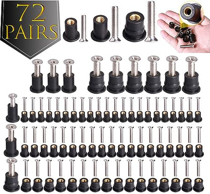 WEDAMER 72 Pairs M4 M5 M6 Neoprene Well Nuts with Stainless Steel Screw M5 Rubber Well Nuts Kayak Brass Copper Bolts Well Nut Kit for Kayak Motorcycle Boat Marine Windscreen Accessories (M4 M5 M6) - color: M4/M5/M6 Each 24 Pairs
