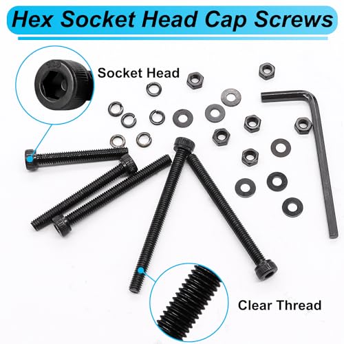 220PCS Black M4 Hex Socket Head Cap Screws, M4 x 30/35/40/45/50mm Metric Screws Bolts Nuts Washers Assortment Kit, 12.9 Grade Alloy Steel - size: M4 x 30/35/40/45/50mm, style: Socket Head