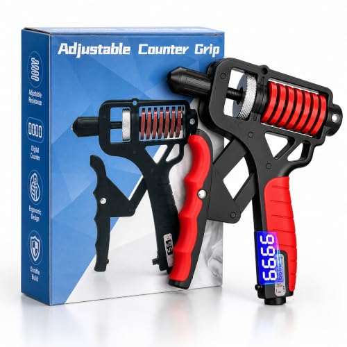 Ergonomic Adjustable H-Grip Hand Trainer Forearm Strengthener with Counter, Adjustable 11-330 Lbs, TPR Non-slip Handles, LED Counter with Accidental Reset Protection for Therapy & Stress Relief - color: Red, size: Electronic Counting
