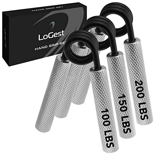 Logest Metal Hand Grip Set, 100LB-200LB 3 Pack 50LB-200LB 4 Pack No Slip Heavy-Duty Grip Strengthener with Gift Box, Great Wrist & Forearm Hand Exerciser, Home Gym, Hand Gripper Grip Strength Trainer - color: 100LB-150LB-200LB (3Pack)