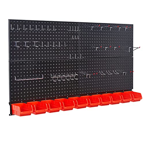 Ultrawall Pegboard Wall Organizer, Black Metal Pegboard Panels, Garage Storage System with Hooks and Storage Bins, 59pcs - color: Black