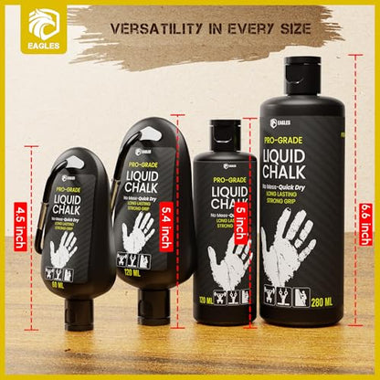 EAGLES Pro Grade Gym Liquid Chalk 60, 120 or 280ml Mess-Free Chalk for Weightlifting, Gymnastics Rock Climbing, Pole Grip, Sports Dries in Seconds - Sweat-Resistant and Long Lasting - style: 280ml