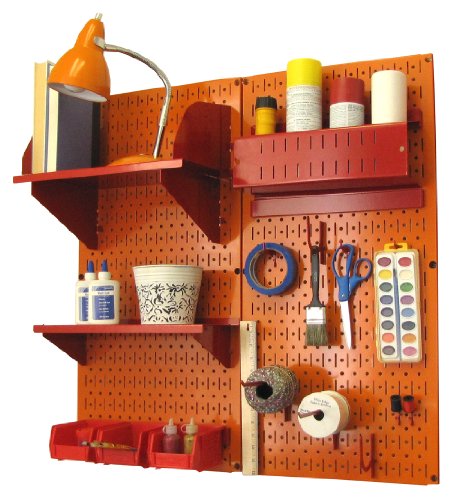 Wall Control Craft & Hobby Pegboard Organizer Storage Kit with Orange Pegboard and Red Accessories - color: Orange Pegboard Red Accessories