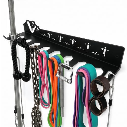 DEAYOU Home Gym Storage Rack Wall Mount, 9 Hook Gym Accessories Organization, Multi-Purpose Gym Equipment Hanger for Barbells, Resistance Bands, Jump Ropes, Lifting Belt, Row Handles, 16.5"