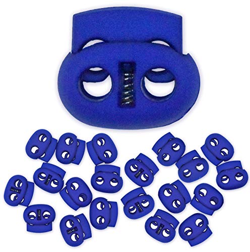 Mandala Crafts Royal Blue Spring Cord Locks Oval Toggles for Drawstrings | 20 PCs, Waterproof, Plastic Stoppers, Two Hole Clamps, Clips Locking Ends for Paracord Shoelace Face Masks Round Flat Cord - color: Royal Blue, size: Oval Elliptical Two Holes 0.85