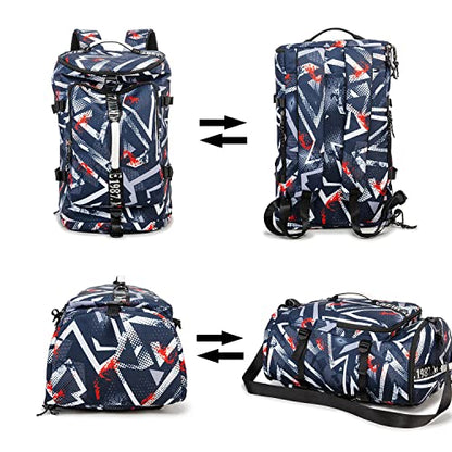 Gym Duffle Bag Waterproof black Laptop Backpack Suitable for Hiking, Fishing, Travel 40L Large Capacity Trendy Cool Lightweight Backpack for Men and Women - color: Motion Geometry Blue