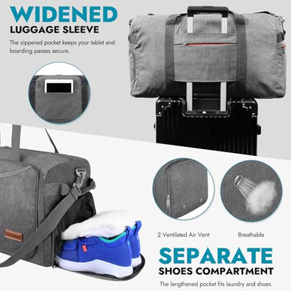 Canway 85L Travel Duffel Bag, Foldable Weekender Bag with Shoes Compartment for Men Women Water-proof & Tear Resistant - color: Textured Grey, size: 85L