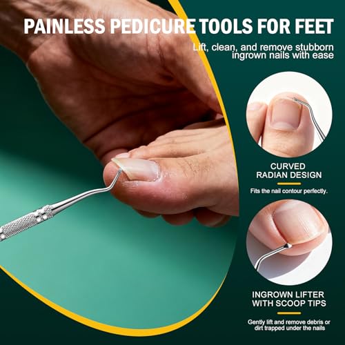 FVION Toenail File for Thick Nails and Toenail Lifter, 2pcs Stainless Steel Nail File and Ingrown Relief Set, Heavy Duty Metal Emery Board for Seniors, Men & Women Pedicure Tool (Black) - color: Black Handle