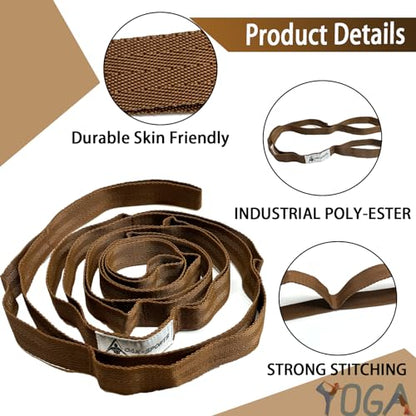 Stretching Strap Yoga Strap with Loops, Stretch Straps for Physical Therapy, Non-Elastic Exercise Strap for Pilates, Dance and Gymnastics with Workout Guide - color: Brown