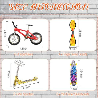 Skylety 31 Pieces Mini Finger Toys Set for Boy Girl Includes 6 Finger Skateboards, 4 Bikes, 2 Mini Scooters 4 Swing Board 8 Matched Wheels 7 Tool Accessories Educational Toy Party Favor(Novel) - style: Novel