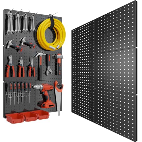 Peg Board, 6PCS Metal Pegboard, Heavy Duty Pegboard Wall Organizer with Frame. Black Pegboard for Walls, Garage, Workbench, Craft Room Tool Organization, Metal Pegboard Panels 12in*12in - color: 6PCS-Black