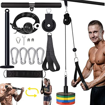 Mtgluk Cable Pulley System Upgraded DIY LAT and Lift Weight Pulley Machine Attachment Home Gym Forearm Wrist Roller for Triceps Pull Downs Biceps Curl Forearm Shoulder - color: Straight + Handlebelt