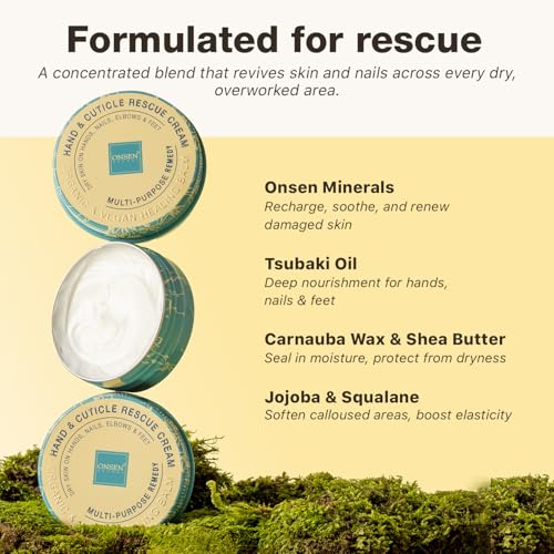 Onsen Hand & Cuticle Rescue Cream | Organic Nail Strengthener & Balm | Dry, Cracked Hands, Elbows & Feet | Shea Butter, Tsubaki & Jojoba Oil | Nail Repair & Growth, Vegan – 1 Pack (1.10 oz) - size: 0.88 Ounce (Pack of 1)