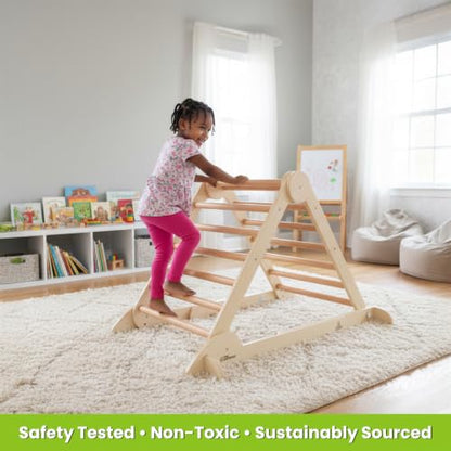 Little Partners Learn 'N Climb Foldable Wooden Climbing Triangle, Wood Climbing Gym for Toddlers, Triangle Climber for Skill-Building and Active Play, Natural - color: Natural