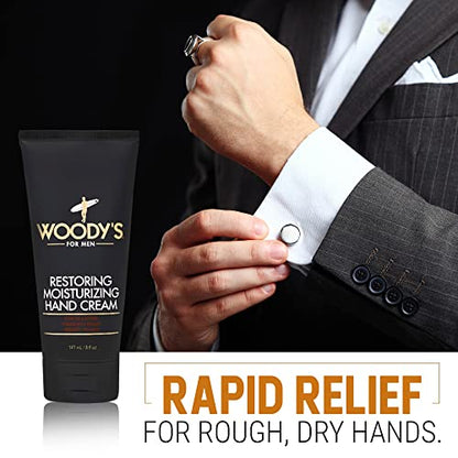Woody's Restoring Hand Cream for Men, Moisturizing, Hydrating, & Soothing, Rapid Relief for Rough, Dry Hands, 5 Fl Oz - style: Hand Cream