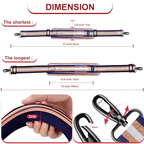 ZINZ 75" Shoulder Strap with Fixed Pad and Dual Balanced Buckles，Blue Gold Jacquard - color: Blue Gold Jacquard