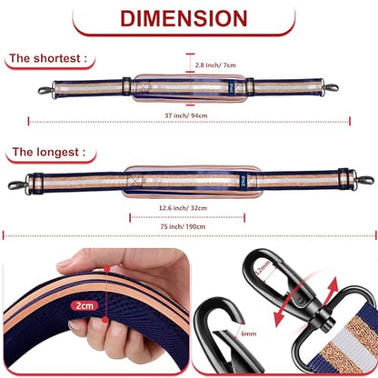 ZINZ 75" Shoulder Strap with Fixed Pad and Dual Balanced Buckles，Blue Gold Jacquard - color: Blue Gold Jacquard