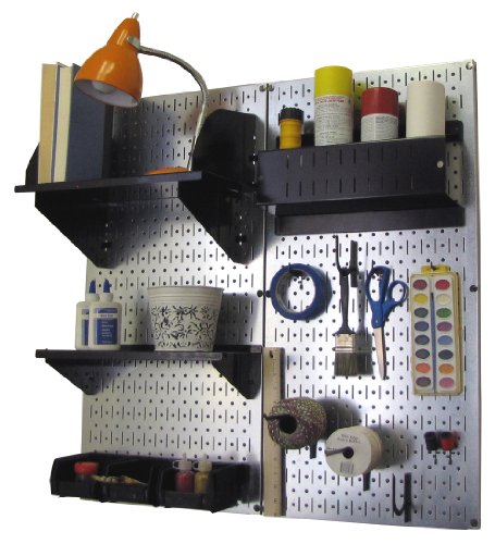 Wall Control Craft & Hobby Pegboard Organizer Storage Kit with Metallic Pegboard and Black Accessories - color: Metallic Pegboard Black Accessories
