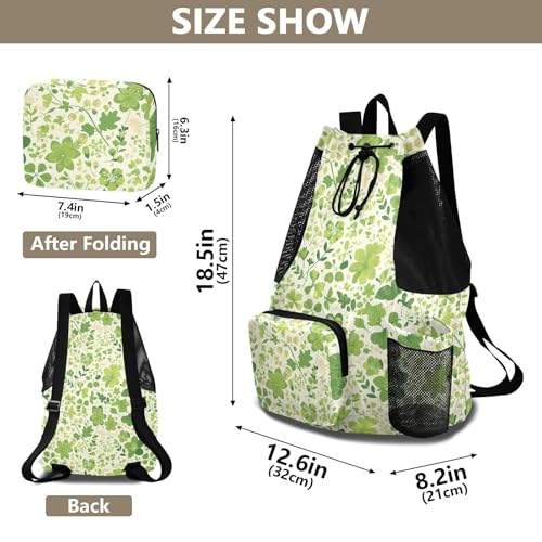 Drawstring Backpack Climbing Gym Bag With Inside Pockets Cinch Sacks Dry Wet Separation Green Flower Plant