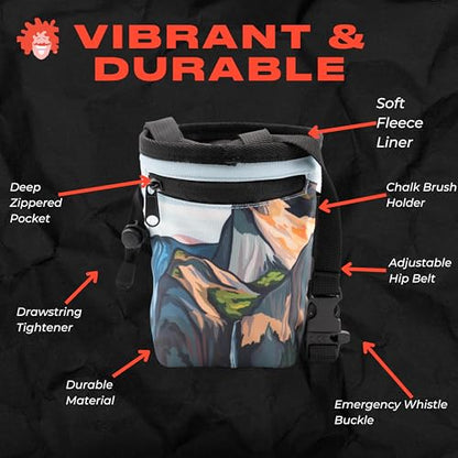 Yosemite Rock Climbing Chalk Bag | for Outdoor, Gym, & Bouldering | Adjustable Waist Belt, Durable Drawstring Closure, & Zippered Pocket