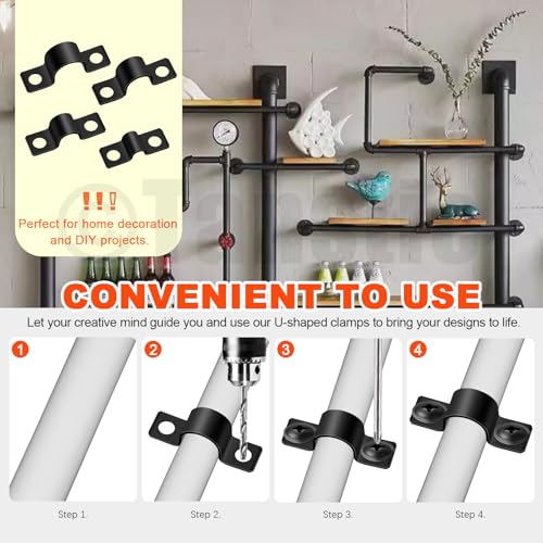 Tanstic 40Pcs Black Two Hole Pipe Strap, 3/16” 5/16” 3/8” 1/2” Two Hole Strap U Bracket Rigid Pipe Strap Pipe Strap Clamp with Phillips Modified Truss Head Wood Screws for Fixing Conduit, U Bracket - size: 5/8/10/12mm
