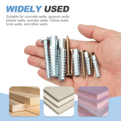 PATIKIL 30 Pcs Drywall Hollow Wall Anchors with Screws 0.24 x 2.36, Steel Dry Wall Anchors Kit for Wooden Concrete Plaster Hinge Hole Repair, Brass (8 x 60mm) - size: 8 x 60mm