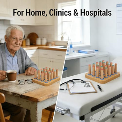 Wooden Pegboard for Stroke Rehabilitation and Hand Therapy, 20 Pegs, 7.1 x 5.5 Inches, Finger Dexterity Exercise Tool for Seniors and Patients