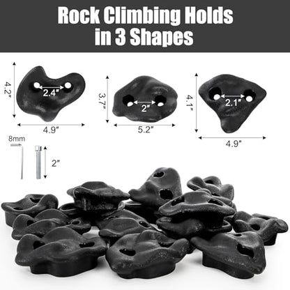 ZENFUN 18 Pc Rock Climbing Holds, Indoor & Outdoor Rocks Wall Climbing Kit, Black Rock Climb Holds Playground Play Set, Multi-Shape Climbing Rock Wall Grips with Mounting Hardware