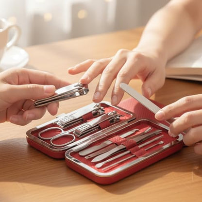 Grooming Kit Home and Travel-Manicure Set 10, Nail Clipper Set, Portable Nail Kit, Travel Nails Kits(red) - color: Red, size: 8 Piece Set