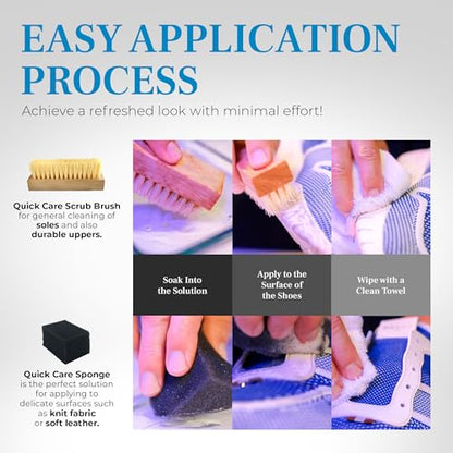 QuickCare Premium Shoe Cleaner with Conditioner, Brush & Sponge, Ultimate Cleaning Shoes Kit for Sneakers, Leather, Suede, Canvas, Mesh, Shoe Care Set, Foam Touch-Up Solution, 4 oz