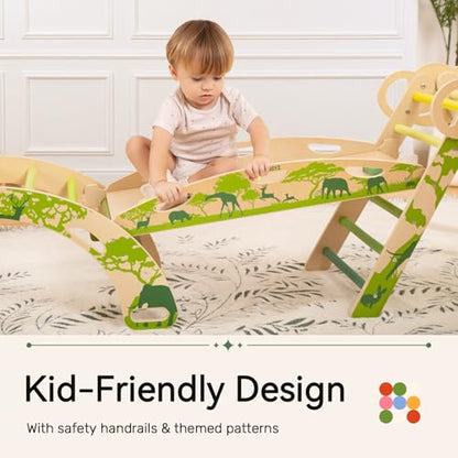 WINGYZ Pikler Triangle Set, Montessori 8-in-1 Foldable Climbing Set | Reversible Animal Slide, Patent-Protected Jungle Gym, Safe 2.35in Gap, ASTM F963 Standards for Toddlers 18M-5Y, Green - color: Green
