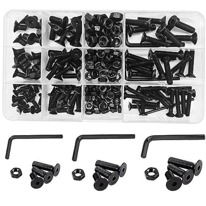 219 Pcs Black Metric M4 M5 M6 Flat Head Socket Cap Screws Countersunk Bolts, Alloy Steel Hex Socket Cap Bolts and Nuts, Allen Socket Drive Screws - size: Black Flat Head