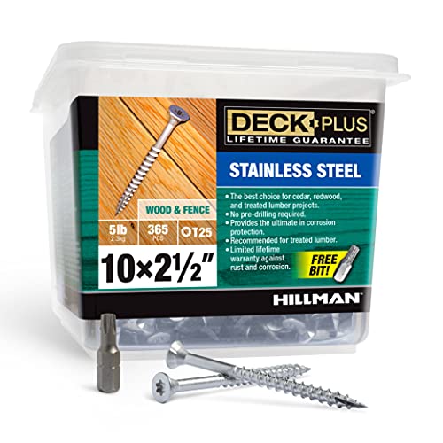 Deck Plus 2-1/2 Inch Epoxy Coated Exterior Wood and Fence Screws #10 x 2-1/2" Torx/Star Drive Included Coarse Thread, Outdoor Rust Resistant Decking Screw, Silver, 5lb Box, 365 Pieces | 48465 - color: Silver, size: #10 x 2-1/2", style: 365 pcs
