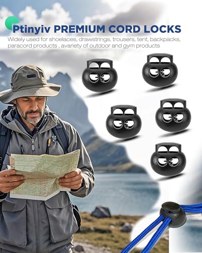 12pcs Cord Lock, Double Hole Round Ball Plastic Spring Cord Locks, End Stopper Fastener Slider Toggles Clip for Drawstrings Lanyard Paracord (12)