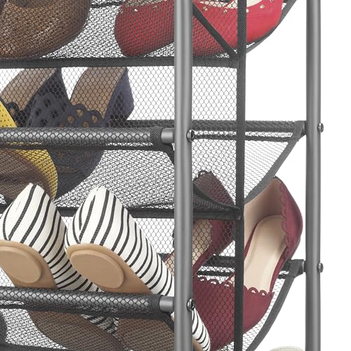 Whitmor 10 Tier Double-Sided Shoe Cart with Lockable Wheels, Gunmetal Rolling Shoe Organizer with Patented Mesh Back, Freestanding Storage for Garage, Bedroom, or Closet, 17" W×24.6" L×63.78" H - size: 10-Tier,Gunmetal
