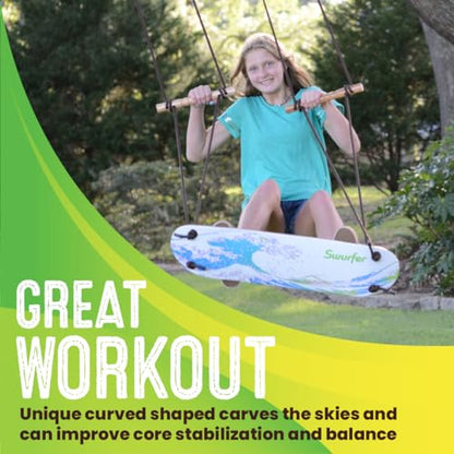 Swurfer TreeSkate Skateboard Swing, Outdoor Stand Up Surf Swing, Holds Up to 200 lbs, Ages 6 and Up, Adjustable Handles, Grip Tape, Kids Outdoor Play Equipment for Children and Adults (Waves) Blue - color: Blue