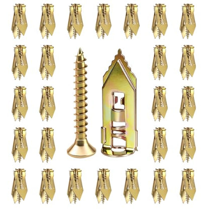 90PCS Self Drilling Drywall Anchors with Screws Kit, Zinc Plated Steel Wall Anchors and Self Tapping Screws Heavy Duty, No Drill Or Holes in Wall