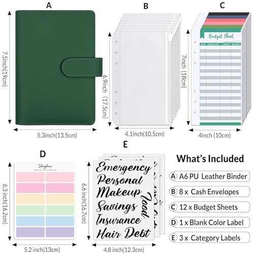 SKYDUE Budget Binder, Money Saving Binder with Zipper Envelopes, Cash Envelopes and Expense Budget Sheets for Budgeting (DarkGreen) - color: Darkgreen