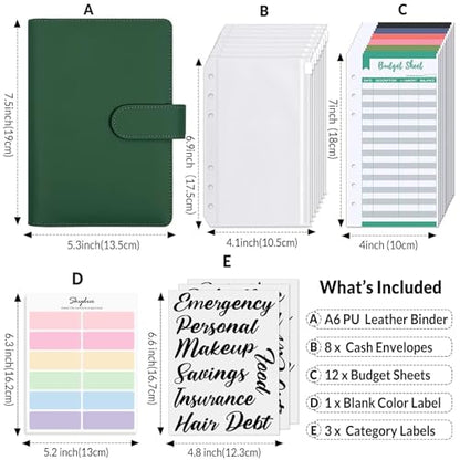 SKYDUE Budget Binder, Money Saving Binder with Zipper Envelopes, Cash Envelopes and Expense Budget Sheets for Budgeting (DarkGreen) - color: Darkgreen