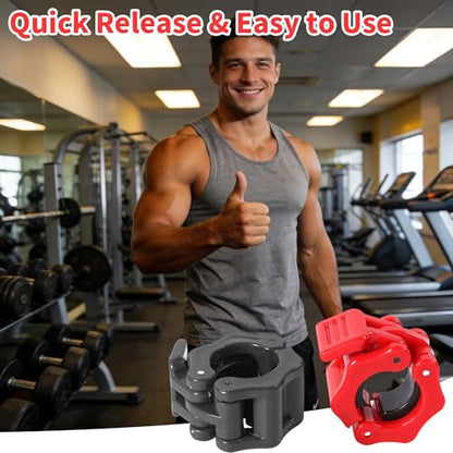 4 Pack Dumbbell Barbell Clamps 30mm, Quick Release Weight Bar Collars, Secure Locking Barbell Clips for Weightlifting, Workout, Strength Training & Fitness Accessories - color: Red
