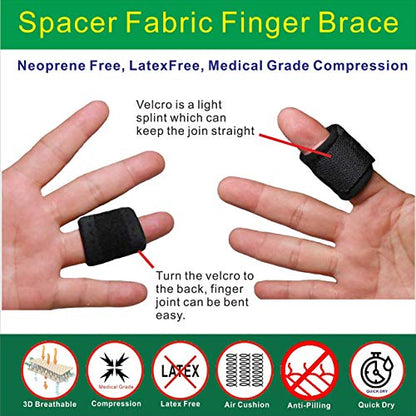 FS-OS-01, 3D Breathable Elastic Fabric Finger Brace, for Trigger Finger, Finger Injury and Basketball Volleyball Baseball Badminton Tennis Boating Gym, One Pair