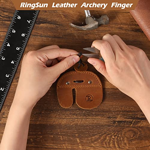 Ringsun Leather Archery Finger Tabs,Handmade Archery Finger Guard for Shooting Practice Gear, Recurve Bow Fingers Tab - color: Yellow Brown