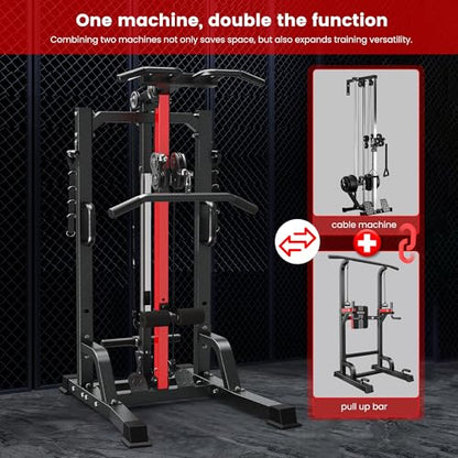 Pull Up Bar Power Tower Dip Station with Cable Machine, 450LB Home Gym | Pull up bar, dip station and 16-position cable system for pull ups, dips, lat pulldowns, rows and full-body training - color: Black01