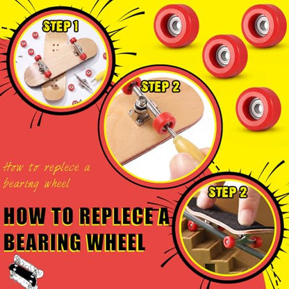 Zhehao 8 Pcs Fingerboard Bearing Wheels Standard Fingerboard Tool CNC Lathed Bearing Wheels Screwdriver and 2 Pcs Nut Driver for 34 mm Wide Decks Finger Skateboard Trucks (Red) - color: Red