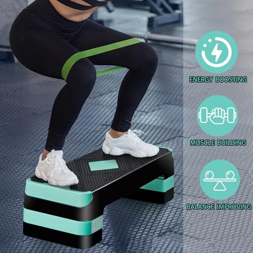 HomGarden Adjustable Workout Aerobic Stepper in Fitness & Exercise Step Platform Trainer Stepper w/Risers Adjust 4"-6''-8'' - color: Green