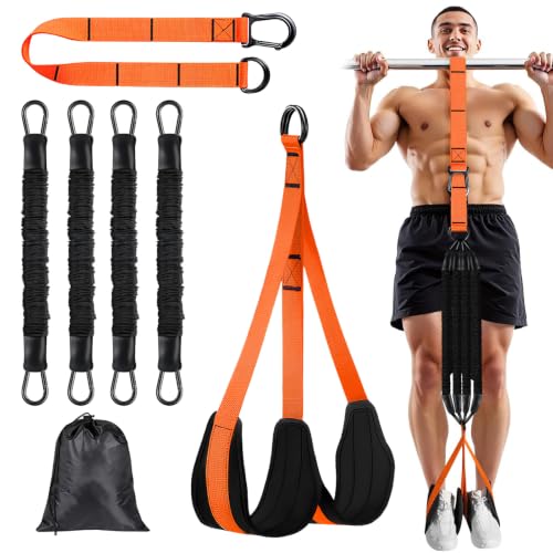 Pull Up Assistance Bands 65-260lbs, 4 Heavy Duty Pull Up Resistance Bands with Fabric Feet/Knee Rest for Pull Up Bar, Body Strength Training, Home Gym Fitness