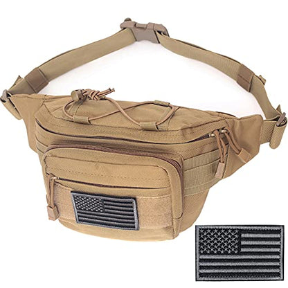 Tactical Fanny Pack, Military Waist Bag Hip Belt Bumbag Utility Bags for Outdoor Hiking Climbing Fishing with U.S Patch (1 Pack Tan) - color: 1 Pack Tan