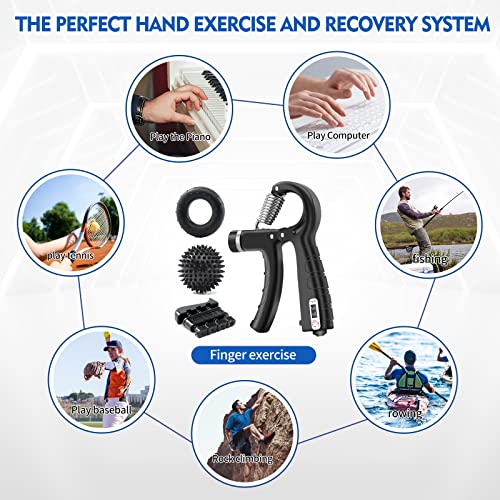 Hand Grip Strengthener Kit (7 Pack), Adjustable Grip Strength Trainer, Forearm Workout Trainer, Finger & Hand Strength Exerciser for Muscle Building & Grip Strength Recovery