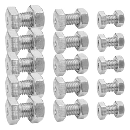 15pcs Hollow External Hexagon Screw, M6/M8/M10 Cylindrical Hollow Bolt, 304 Stainless Steel Lamp Threading Screws Through Hole Bolt with Nut, Screw Length:16mm